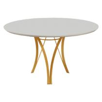 Mesa de Jantar Barcelona Redonda 1,20M Off White Base em Metal Dourado - C&M Decor