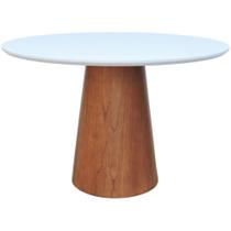 Mesa De Jantar Base Cone Laminado Cinamomo Amêndoa Tampo 120 Laqueado Branco Mesa De Jantar Base Cone Laminado Cinamomo Amêndoa Tampo 120 Laqueado Branco