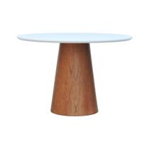 Mesa De Jantar Base Cone Laminado Cinamomo Amêndoa Tampo ø150 Laqueado Branco Mesa De Jantar Base Cone Laminado Cinamomo Amêndoa Tampo ø150 Laqueado Branco
