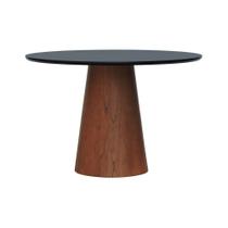 Mesa De Jantar Base Cone Laminado Cinamomo Amêndoa Tampo ø150 Laqueado Preto Mesa De Jantar Base Cone Laminado Cinamomo Amêndoa Tampo ø150 Laqueado Preto