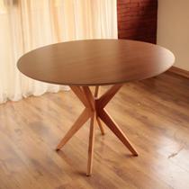 Mesa de Jantar Base Estrelada de Madeira Maciça 108cm Alice