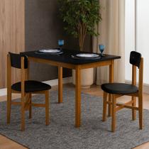 Mesa de Jantar Base Madeira Maciça com 2 Cadeiras Elisa Ideal para Apartamenteo 1,20x80 Preto