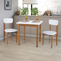 Mesa de Jantar Base Madeira Maciça com 2 Cadeiras Elisa Ideal para Apartamenteo 80x80 Branco
