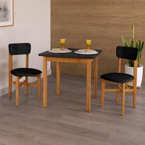 Mesa de Jantar Base Madeira Maciça com 2 Cadeiras Elisa Ideal para Apartamenteo 80x80 Preto Mesa de Jantar Base Madeira Maciça com 2 Cadeiras Elisa Ideal para Apartamenteo 80x80 Preto