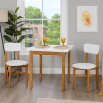 Mesa de Jantar Base Madeira Maciça com 2 Cadeiras Elisa Ideal para Apartamenteo 90x90 Branco