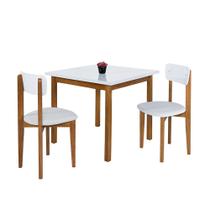 Mesa de Jantar Base Madeira Maciça com 2 Cadeiras Elisa Ideal para Apartamenteo 90x90 Branco