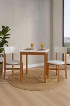 Mesa de Jantar Base Madeira Maciça com 2 Cadeiras Elisa Ideal para Apartamenteo 90x90 Off White Mesa de Jantar Base Madeira Maciça com 2 Cadeiras Elisa Ideal para Apartamenteo 90x90 Off White