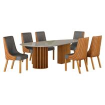 Mesa de Jantar Belle 2,00x1,00m Orgânica Com Vidro Cinamomo Off-White com Kit 6 Cadeiras para Mesa de Jantar Belle Sintético Terracota e Linho Cinza Cinamomo - Leifer Mesa de Jantar Belle 2,00x1,00m Orgânica Com Vidro Cinamomo Off-White com Kit 6 Cadeiras para Mesa de Jantar Belle Sintético Terracota e Linho Cinza Cinamomo - Leifer