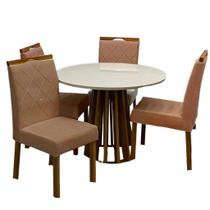 Mesa de Jantar Berlim 100cm Redonda com Vidro e 4 Cadeiras California em Veludo Estofadas Cel Móveis Cor Cinamomo Off White com Tecido Marrom Mesa de Jantar Berlim 100cm Redonda com Vidro e 4 Cadeiras California em Veludo Estofadas Cel Móveis Cor Cinamomo Off White com Tecido Marrom