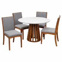 Mesa de Jantar Berlim 100cm Redonda com Vidro e 4 Cadeiras Lara Kappesberg em Linho Madeira Cel Móveis Cor Cinamomo Off White com Tecido Cinza Mesa de Jantar Berlim 100cm Redonda com Vidro e 4 Cadeiras Lara Kappesberg em Linho Madeira Cel Móveis Cor Cinamomo Off White com Tecido Cinza