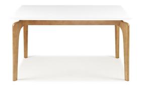 Mesa de Jantar Branca 135cm 6 lugares Moderna Tampo com Vidro Base Madeira Maciça Cirrus - Branco/Imbuia Bahia