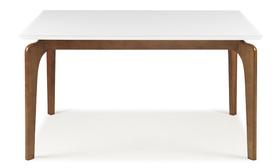 Mesa de Jantar Branca 160cm 6 lugares Moderna Tampo com Vidro Base Madeira Maciça Cirrus - Branco/Imbuia