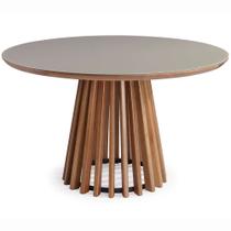 Mesa de Jantar Brisa Tampo Redondo Vidro Off White Base Verniz Avela 130cm - 50981 Mesa de Jantar Brisa Tampo Redondo Vidro Off White Base Verniz Avela 130cm - 50981