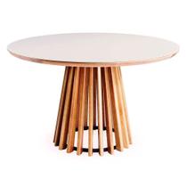 Mesa de Jantar Brisa Tampo Redondo Vidro Off White Base Verniz Mel 130cm - 64012 Mesa de Jantar Brisa Tampo Redondo Vidro Off White Base Verniz Mel 130cm - 64012