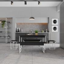 Mesa de Jantar C/02 Bancos e 02 Banquetas Tub 135cm Est.Branca