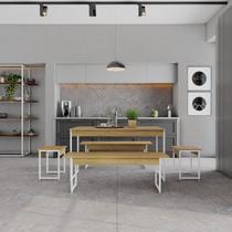 Mesa de Jantar C/02 Bancos e 02 Banquetas Tub 135cm Est.Branca Mesa de Jantar C/02 Bancos e 02 Banquetas Tub 135cm Est.Branca