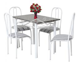 Mesa De Jantar C/ 4 Cadeiras Granito Madri 1.00m Aço Branca - Quality