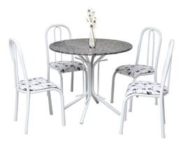Mesa De Jantar C/ 4 Cadeiras Granito Red Monaco. Aço Branca Mesa De Jantar C/ 4 Cadeiras Granito Red Monaco. Aço Branca