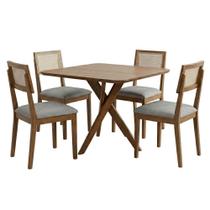 Mesa de Jantar Cacau Com 4 Cadeiras Estofadas Encanto Linho ORNAR Mesa de Jantar Cacau Com 4 Cadeiras Estofadas Encanto Linho ORNAR