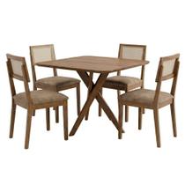 Mesa de Jantar Cacau Com 4 Cadeiras Estofadas Encanto material sintético ORNAR Mesa de Jantar Cacau Com 4 Cadeiras Estofadas Encanto material sintético ORNAR