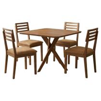 Mesa de Jantar Cacau Com 4 Cadeiras Estofadas Juparana material sintético Kaki ORNAR Mesa de Jantar Cacau Com 4 Cadeiras Estofadas Juparana material sintético Kaki ORNAR