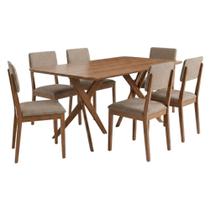Mesa de Jantar Cacau Com 6 Cadeiras Estofadas Sabia Linho ORNAR Mesa de Jantar Cacau Com 6 Cadeiras Estofadas Sabia Linho ORNAR