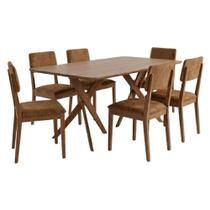 Mesa de Jantar Cacau Com 6 Cadeiras Estofadas Sabia material sintético ORNAR Mesa de Jantar Cacau Com 6 Cadeiras Estofadas Sabia material sintético ORNAR