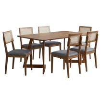 Mesa de Jantar Caju Com 6 Cadeiras Estofadas Palmas Linho ORNAR Mesa de Jantar Caju Com 6 Cadeiras Estofadas Palmas Linho ORNAR