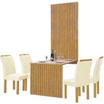 Mesa de Jantar Cancun 120x90 com Painel Ripado Cel Móveis Cinamomo Off White Cor Cinamomo Off White com Tecido Bege