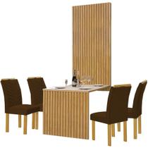 Mesa de Jantar Cancun 120x90 com Painel Ripado Cel Móveis Cinamomo Off White Cor Cinamomo Off White com Tecido Marrom