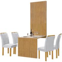 Mesa de Jantar Cancun 120x90 com Painel Ripado Cel Móveis Cinamomo Off White Cor Cinamomo Off White com Tecido Prata