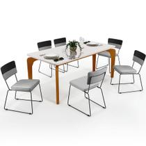 Mesa De Jantar Capri 160 Off White 6 Cadeiras Allana B05 Faixa Facto Preto Linho Cinza - Lyam Decor