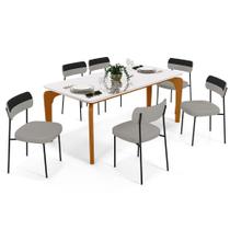Mesa De Jantar Capri 160cm Off White 6 Cadeiras Melina B05 Linho Cinza material sintético Preto - Lyam Decor Mesa De Jantar Capri 160cm Off White 6 Cadeiras Melina B05 Linho Cinza material sintético Preto - Lyam Decor