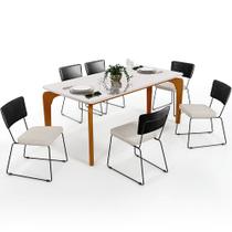 Mesa De Jantar Capri 160cm Off White Com 6 Cadeiras Allana B05 material sintético Preto Linho Cru - Lyam Decor