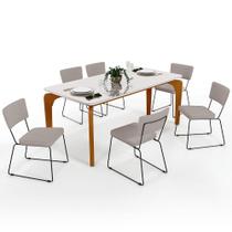 Mesa De Jantar Capri 160cm Off White Nature Com 6 Cadeiras Allana B05 Linho Bege - Lyam Decor Mesa De Jantar Capri 160cm Off White Nature Com 6 Cadeiras Allana B05 Linho Bege - Lyam Decor