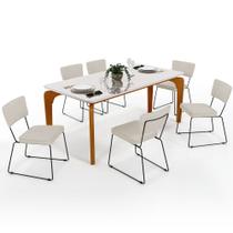 Mesa De Jantar Capri 160cm Off White Nature Com 6 Cadeiras Allana B05 Linho Champagne - Lyam Decor