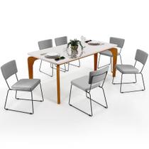 Mesa De Jantar Capri 160cm Off White Nature Com 6 Cadeiras Allana B05 Linho Cinza - Lyam Decor Mesa De Jantar Capri 160cm Off White Nature Com 6 Cadeiras Allana B05 Linho Cinza - Lyam Decor