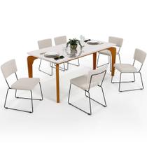Mesa De Jantar Capri 160cm Off White Nature Com 6 Cadeiras Allana B05 Linho Cru - Lyam Decor Mesa De Jantar Capri 160cm Off White Nature Com 6 Cadeiras Allana B05 Linho Cru - Lyam Decor