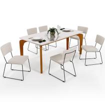 Mesa De Jantar Capri 160cm Off White Nature Com 6 Cadeiras Allana B05 Linho Cru - Lyam Decor