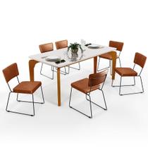 Mesa De Jantar Capri 160cm Off White Nature Com 6 Cadeiras Allana B05 Material Sintético Camel - Lyam Decor