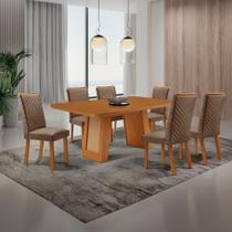 Mesa de Jantar Carolina 180cm Tampo MDF Canto Copo Laminado com 6 cadeiras Lira