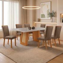 Mesa de Jantar Carolina 180cm Tampo MDF e Vidro Canto Copo com 6 Cadeiras Lira
