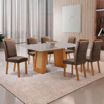 Mesa de Jantar Carolina 180cm Tampo MDF Vidro Canto Copo com 6 Cadeiras Lorena Moderna Mobília