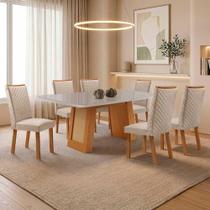 Mesa de Jantar Carolina 6 Lugares MDF e Vidro Off White 180CM Moderna Mesa de Jantar Carolina 6 Lugares MDF e Vidro Off White 180CM Moderna