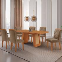 Mesa de Jantar Carolina Tampo 180cm MDF Canto Copo e 6 Cadeiras Melissa Moderna Mobilia