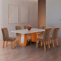 Mesa de Jantar Carolina Tampo 180cm MDF com Vidro Canto Copo e 6 Cadeiras Melissa - Moderna Mobília