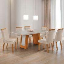 Mesa de Jantar Carolina Tampo 180cm MDF Vidro Canto Copo e 6 Cadeiras Athenas