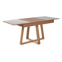 Mesa de Jantar Caroline 1,20m Extensível 1,80m em Madeira Maciça Mel Tampo Vidro Off White Mesa de Jantar Caroline 1,20m Extensível 1,80m em Madeira Maciça Mel Tampo Vidro Off White