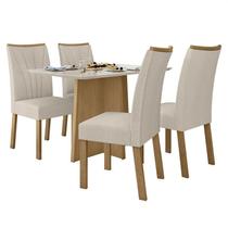 Mesa de Jantar Celebrare 120x80 com 4 Cadeiras Apogeu Amêndoa/Off White/Linho Bege - Móveis Lopas
