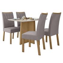 Mesa de Jantar Celebrare 120x80 com 4 Cadeiras Apogeu Amêndoa/Off White/Veludo Capuccino - Móveis Lopas